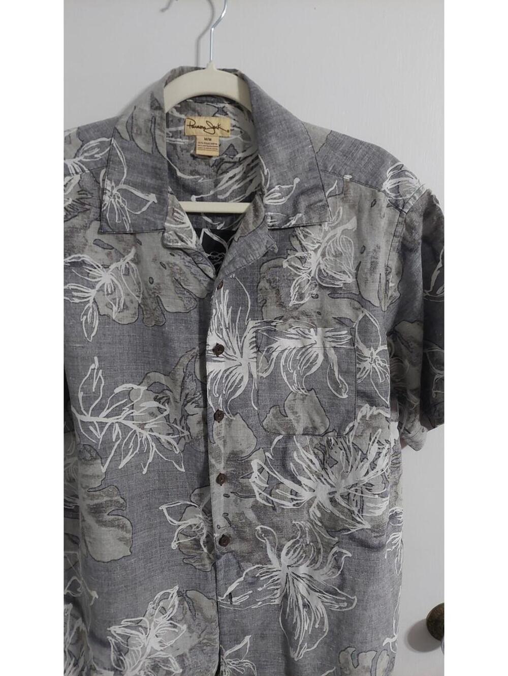 Panama Jack Gray Floral Short Sleeve Button-Up Shirt